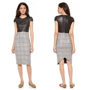 Jenni Kayne Short Sleeve Pencil Dress Black Leather Plaid Wool Size 4